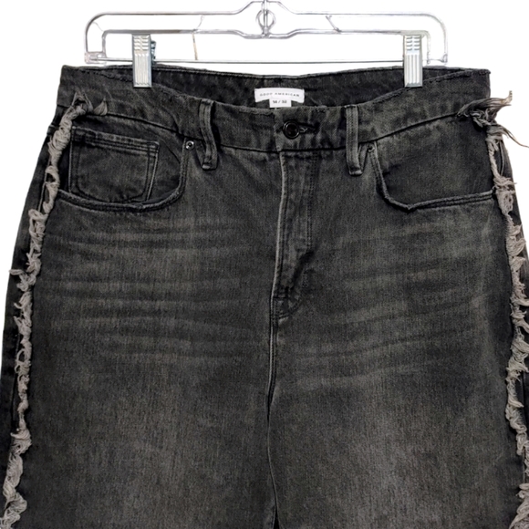 Good American Good Boy Dark Wash Frayed High Rise Slim Leg Jeans Women's Size 14 - Picture 7 of 13